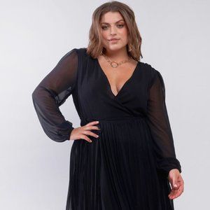 Black Wrap Long Sleeve Dress